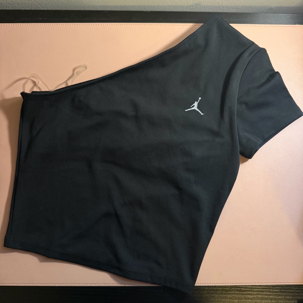 Air Jordan Off Shoulder Crop Top Built-In Bra Black XS Tight Fit